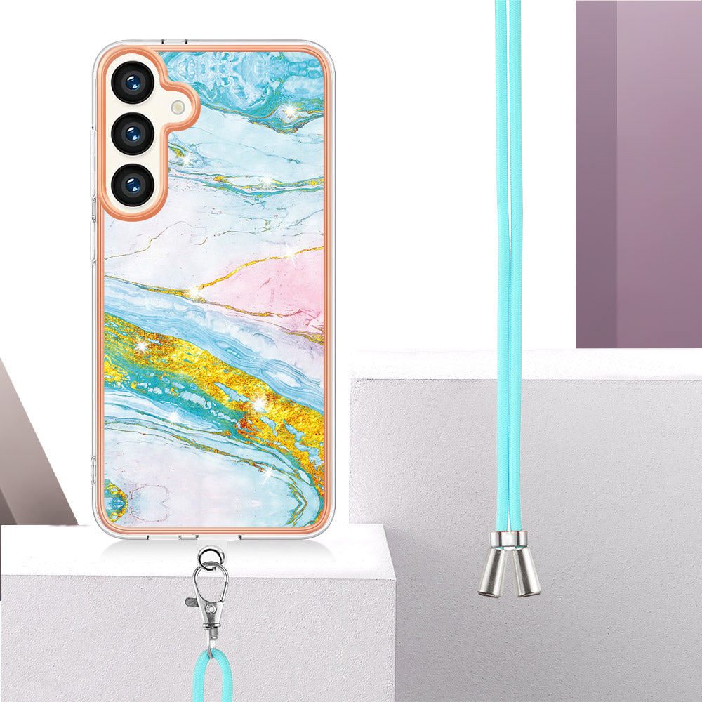 YB IMD Series-9 For Samsung Galaxy S24+ Marble Case TPU Shock Absorbing Cover with Lanyard - Green 004