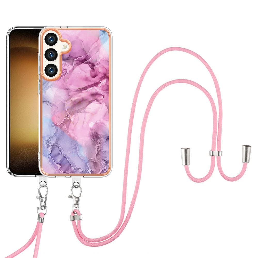 YB IMD Series-18 Style E for Samsung Galaxy S24 Crossbody Case 2.0mm TPU Electroplating Phone Cover - Rose