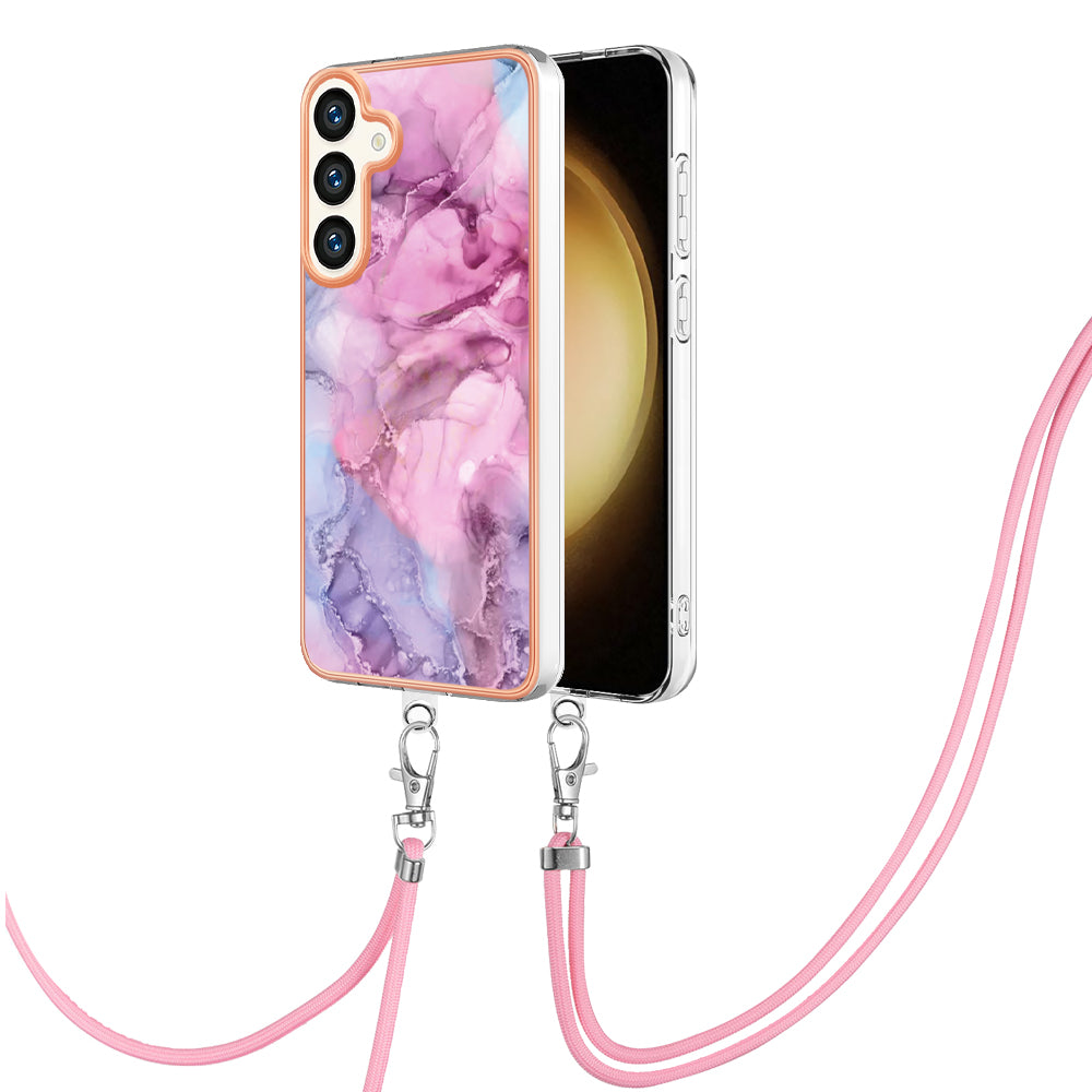 YB IMD Series-18 Style E for Samsung Galaxy S24 Crossbody Case 2.0mm TPU Electroplating Phone Cover - Rose