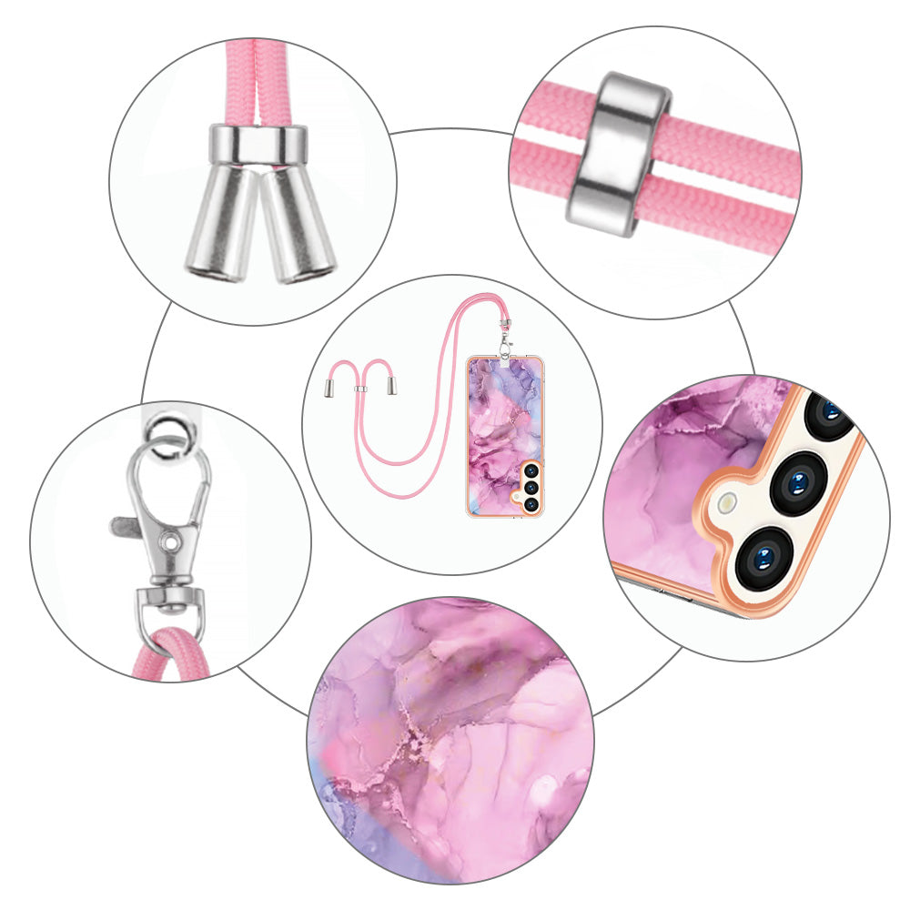 YB IMD Series-18 Style E for Samsung Galaxy S24 Crossbody Case 2.0mm TPU Electroplating Phone Cover - Rose