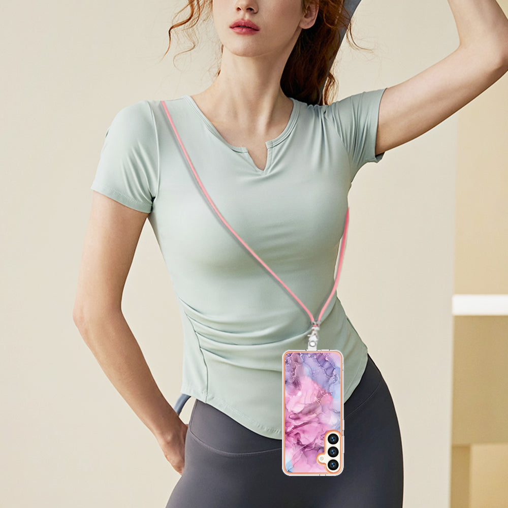 YB IMD Series-18 Style E for Samsung Galaxy S24 Crossbody Case 2.0mm TPU Electroplating Phone Cover - Rose