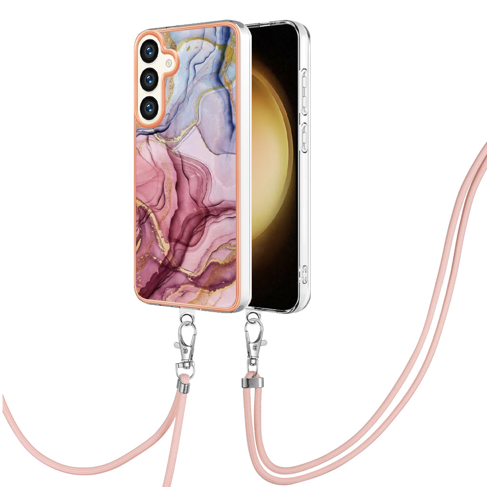 YB IMD Series-18 Style E for Samsung Galaxy S24+ Crossbody Case Marble 2.0mm TPU Phone Cover - Rose Gold