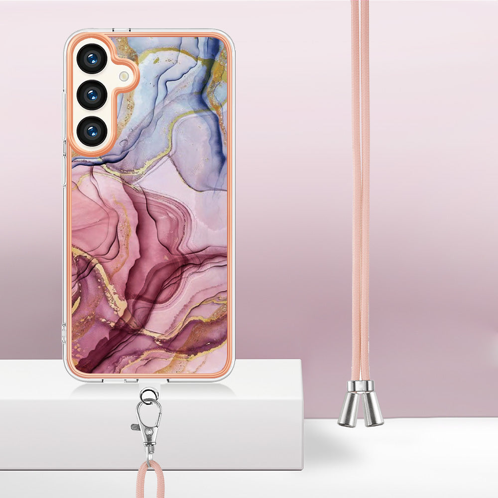YB IMD Series-18 Style E for Samsung Galaxy S24+ Crossbody Case Marble 2.0mm TPU Phone Cover - Rose Gold