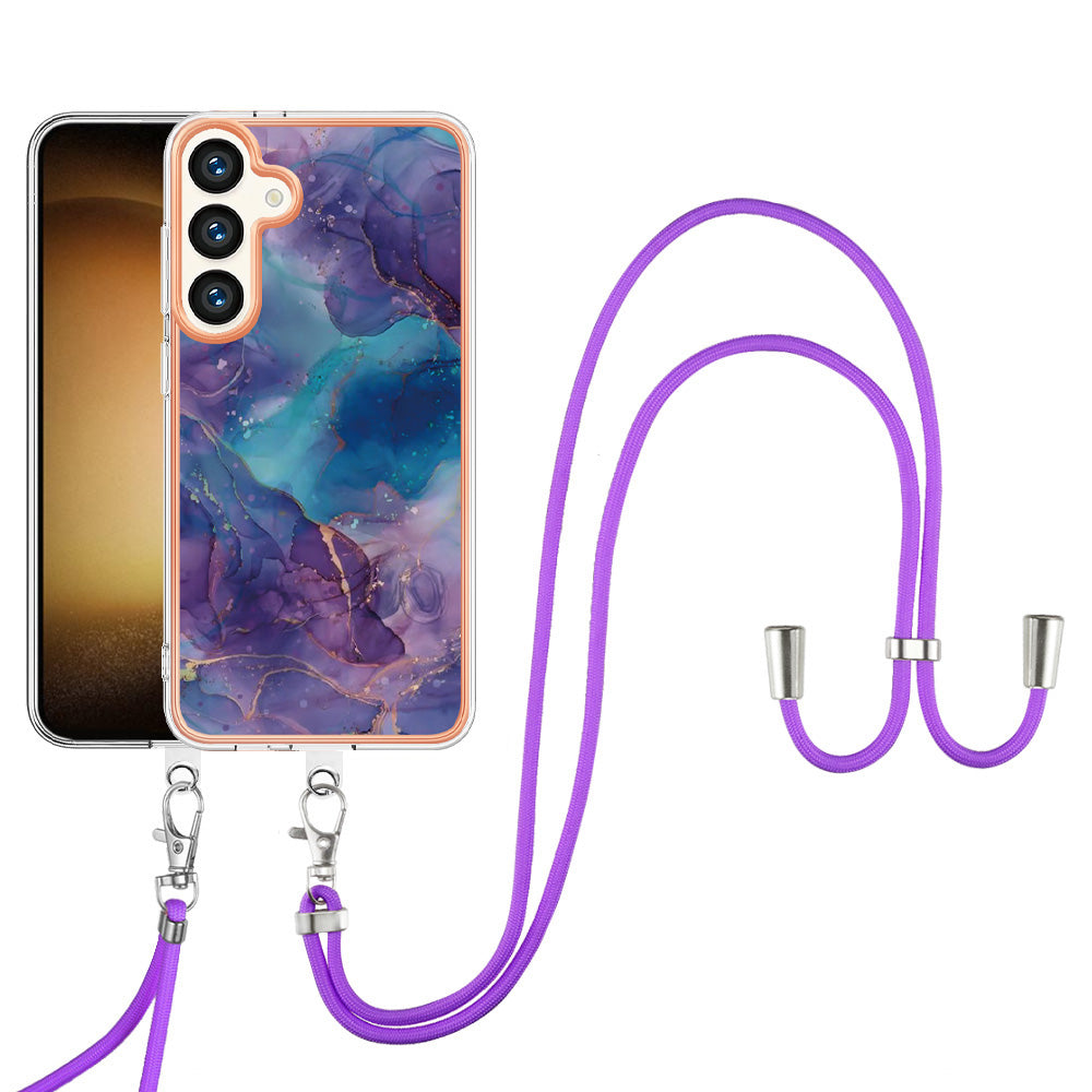 YB IMD Series-18 Style E for Samsung Galaxy S24+ Crossbody Case Marble 2.0mm TPU Phone Cover - Purple