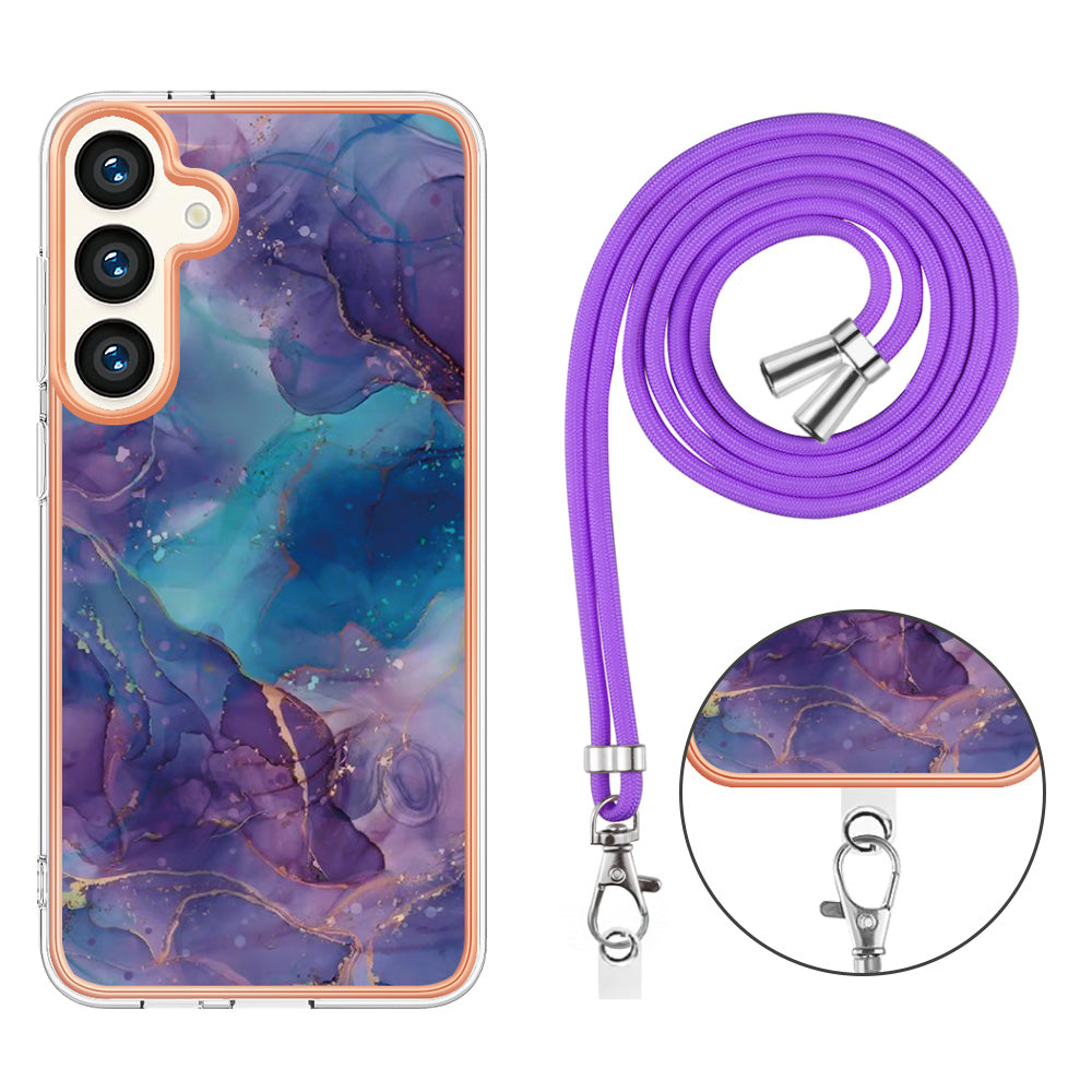 YB IMD Series-18 Style E for Samsung Galaxy S24+ Crossbody Case Marble 2.0mm TPU Phone Cover - Purple