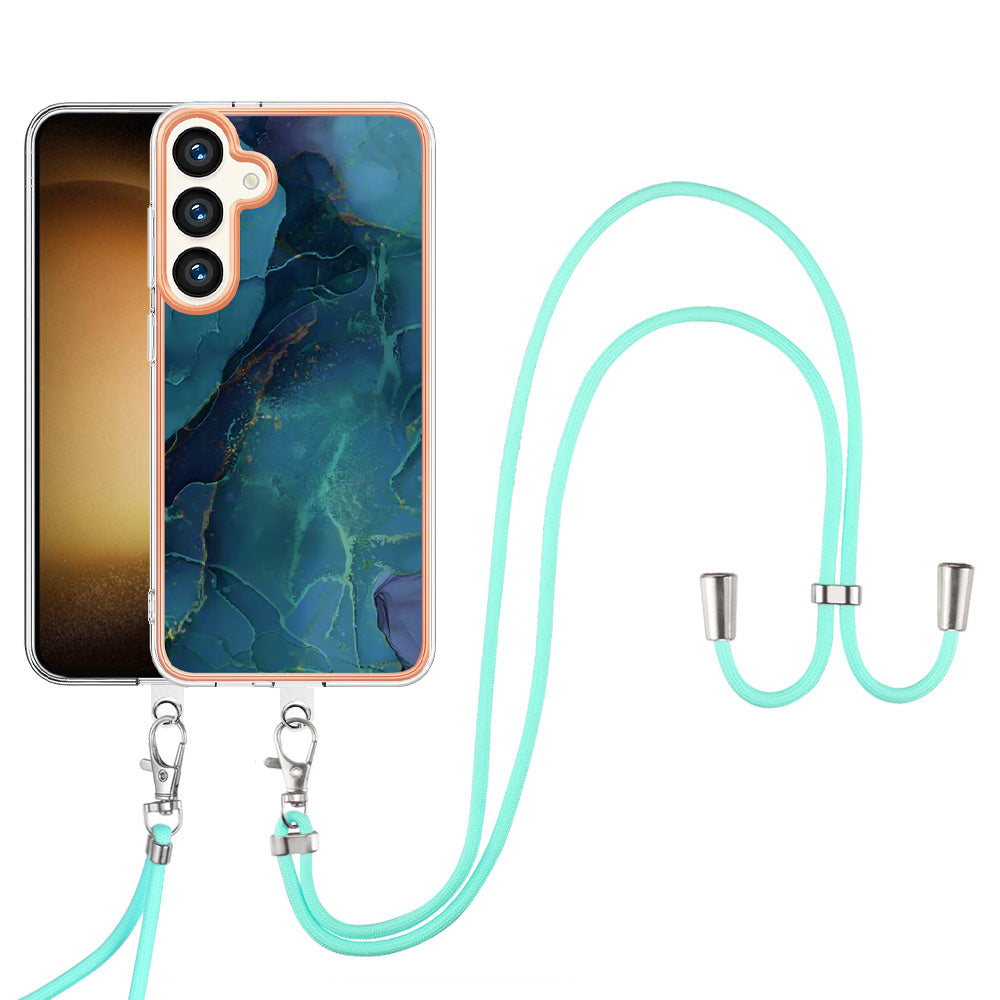 YB IMD Series-18 Style E for Samsung Galaxy S24+ Crossbody Case Marble 2.0mm TPU Phone Cover - Green