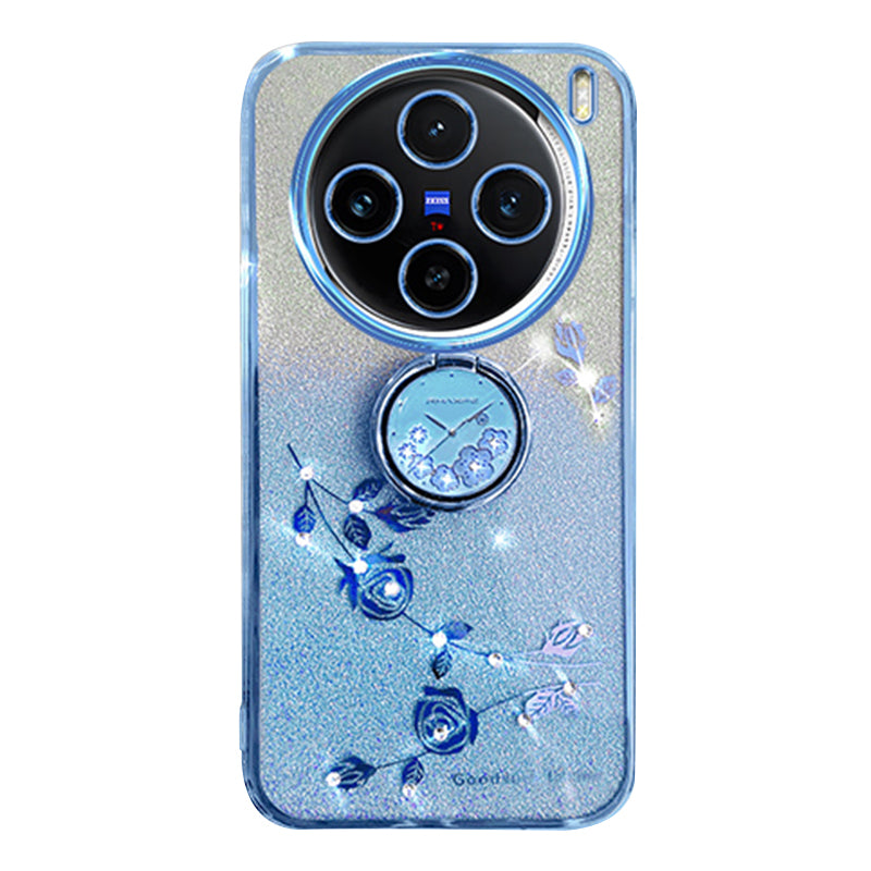 KADEM For vivo X100 Pro 5G Ring Kickstand TPU Phone Case  Glitter Powder Cell Phone Cover - Blue