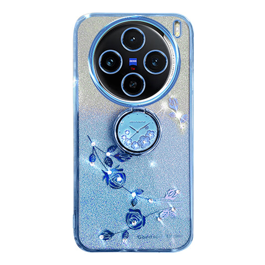 KADEM For vivo X100 Pro 5G Ring Kickstand TPU Phone Case  Glitter Powder Cell Phone Cover - Blue