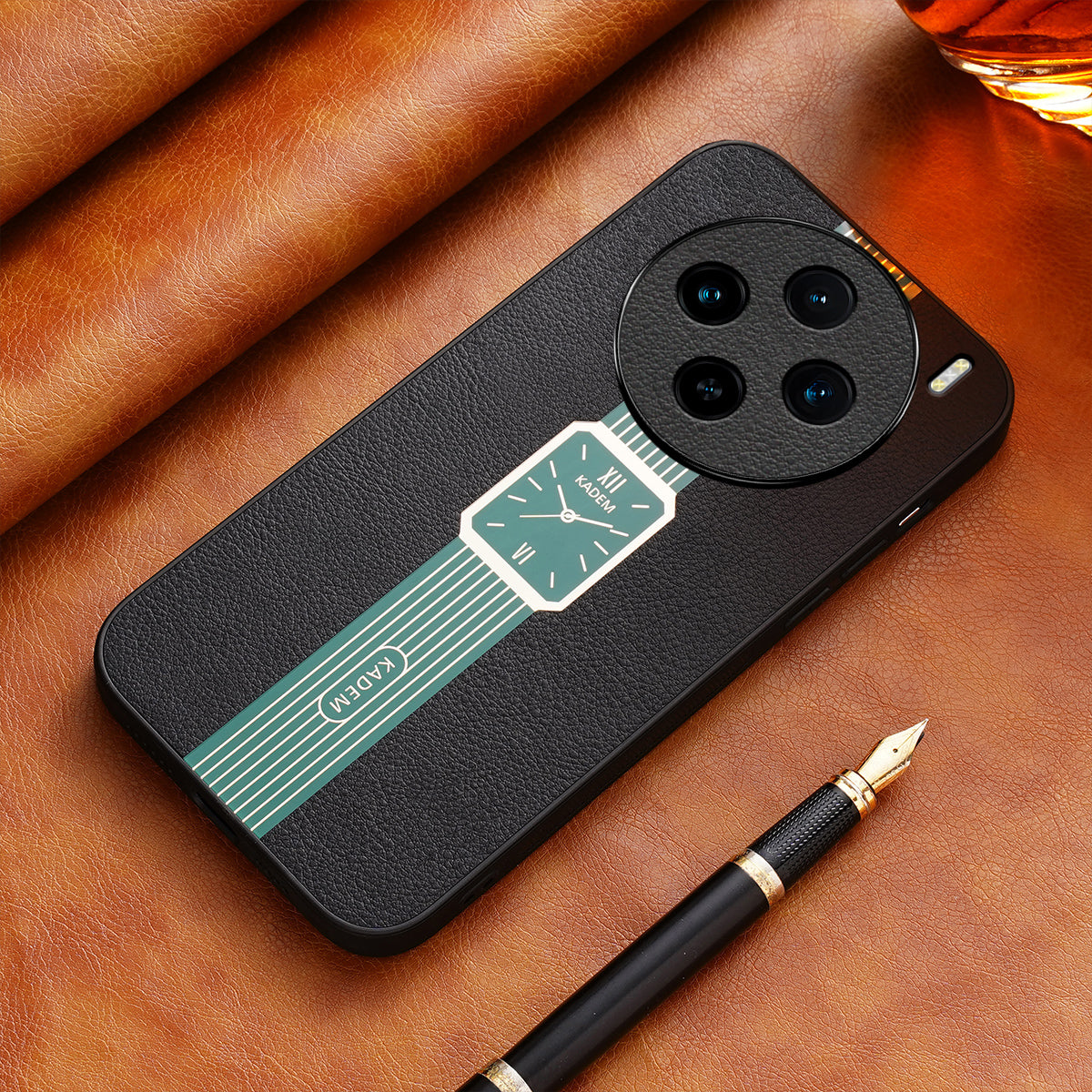 KADEM For vivo X100 5G Case Leather+Acrylic+TPU Electroplating Cell Phone Cover - Green