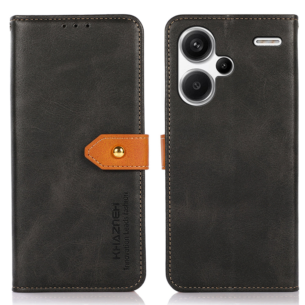 KHAZNEH For Xiaomi Redmi Note 13 Pro+ 5G Cell Phone Case PU Leather Phone Cover Shell - Black