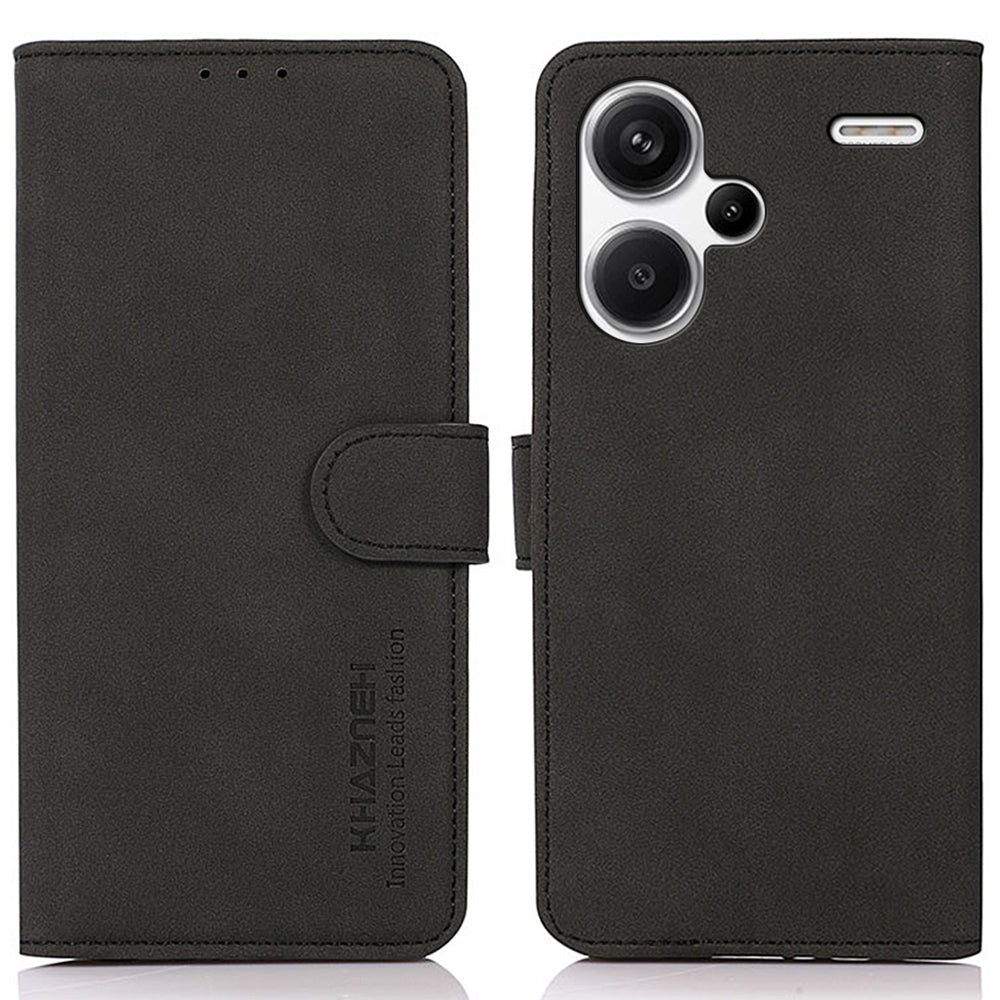 KHAZNEH For Xiaomi Redmi Note 13 Pro+ 5G Cell Phone Case Anti-scratch PU Leather Flip Cover - Black