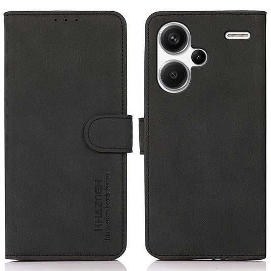 KHAZNEH For Xiaomi Redmi Note 13 Pro+ 5G Cell Phone Case Anti-scratch PU Leather Flip Cover - Black