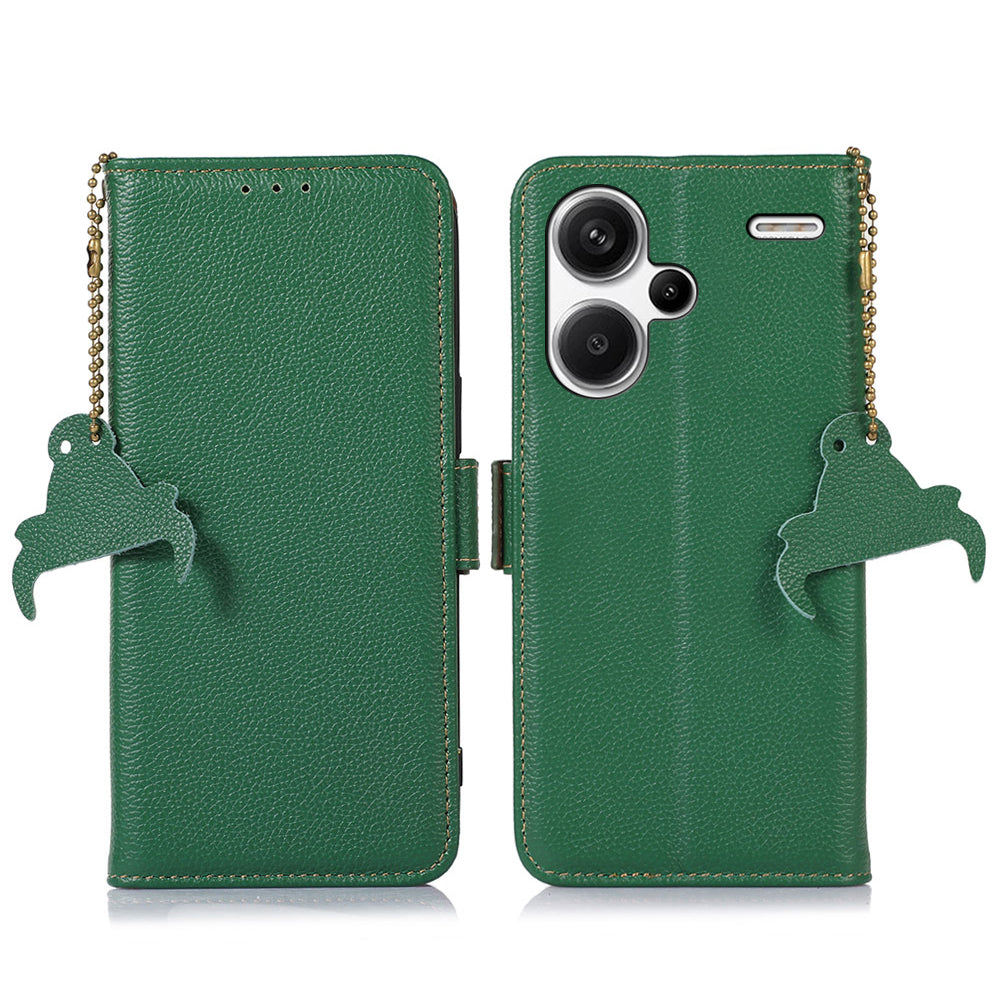 For Xiaomi Redmi Note 13 Pro+ 5G Cell Phone Case RFID Blocking Wallet Stand Cover - Green
