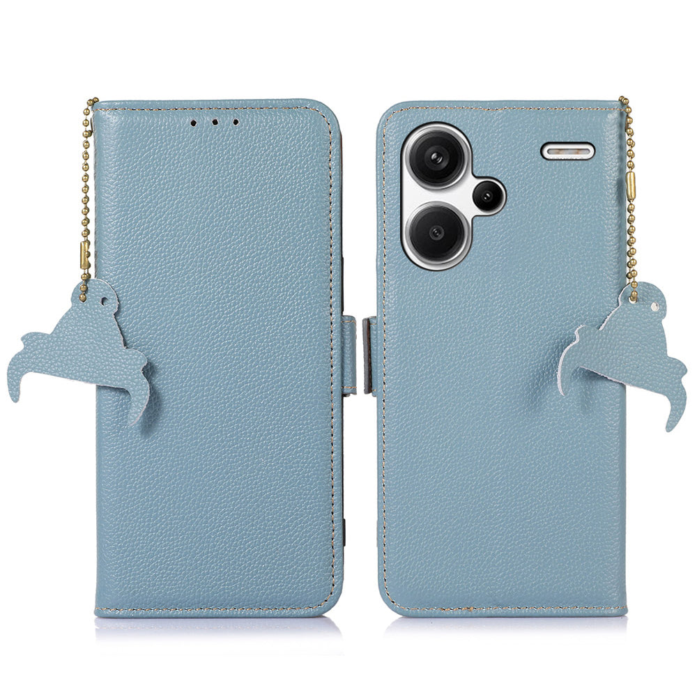 For Xiaomi Redmi Note 13 Pro+ 5G Cell Phone Case RFID Blocking Wallet Stand Cover - Blue
