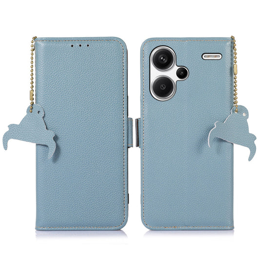 For Xiaomi Redmi Note 13 Pro+ 5G Cell Phone Case RFID Blocking Wallet Stand Cover - Blue