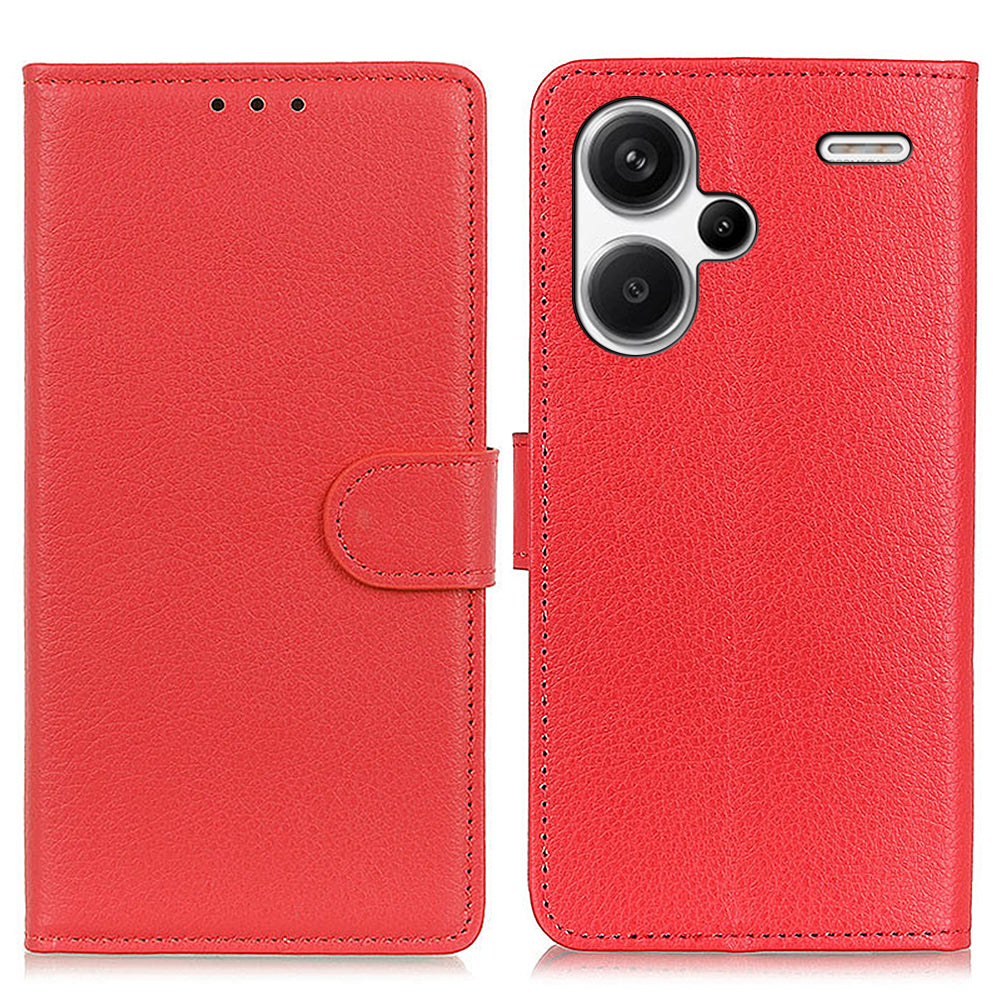 For Xiaomi Redmi Note 13 Pro+ 5G Cell Phone Case Drop-proof Leather Wallet Cover - Red