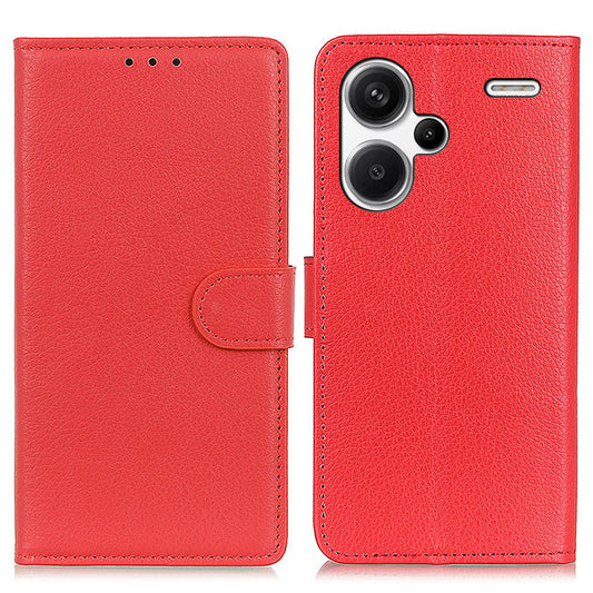 For Xiaomi Redmi Note 13 Pro+ 5G Cell Phone Case Drop-proof Leather Wallet Cover - Red