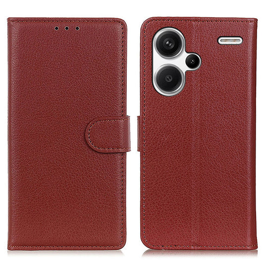 For Xiaomi Redmi Note 13 Pro+ 5G Cell Phone Case Drop-proof Leather Wallet Cover - Brown