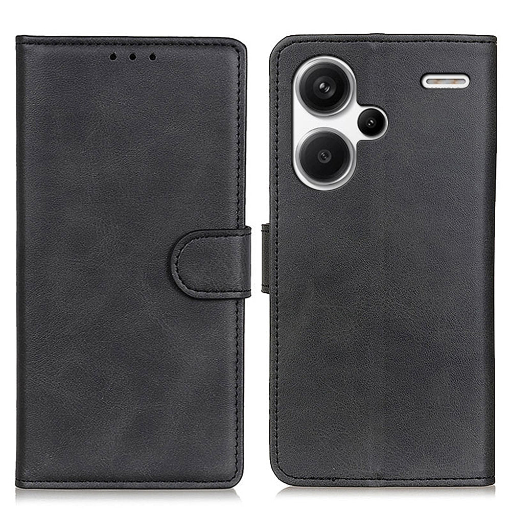 For Xiaomi Redmi Note 13 Pro+ 5G Cell Phone Cases Cowhide Texture Folio Flip PU Leather Cover - Black