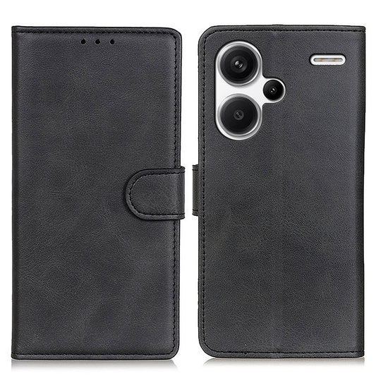 For Xiaomi Redmi Note 13 Pro+ 5G Cell Phone Cases Cowhide Texture Folio Flip PU Leather Cover - Black