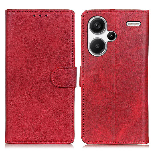 For Xiaomi Redmi Note 13 Pro+ 5G Cell Phone Cases Cowhide Texture Folio Flip PU Leather Cover - Red