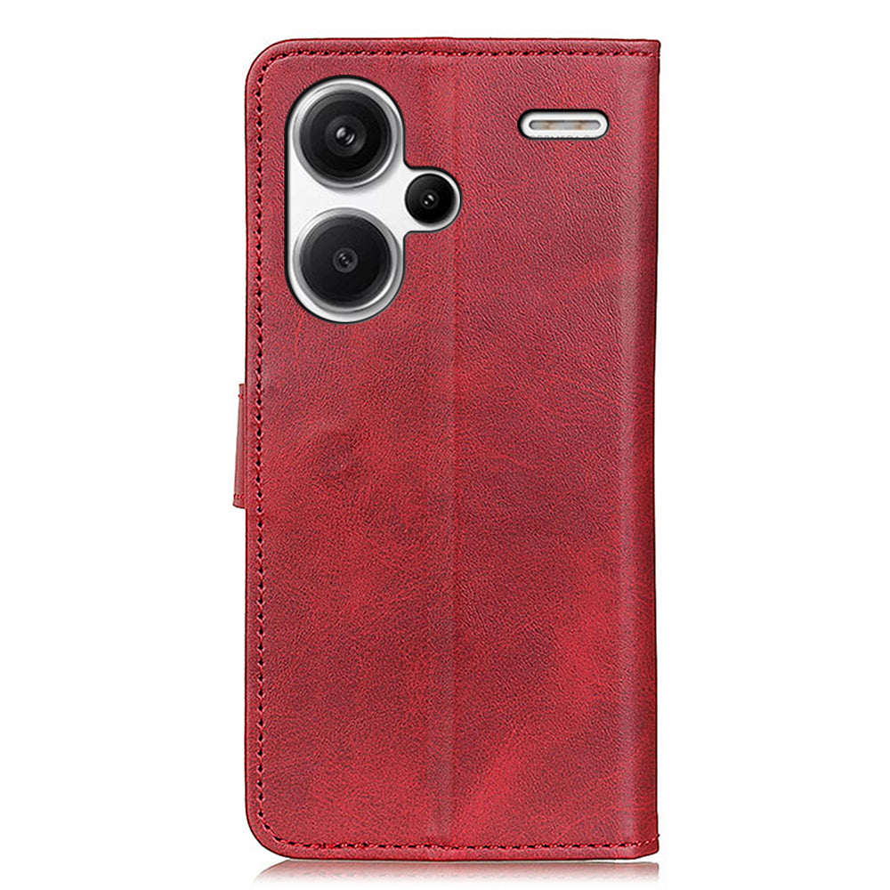For Xiaomi Redmi Note 13 Pro+ 5G Cell Phone Cases Cowhide Texture Folio Flip PU Leather Cover - Red