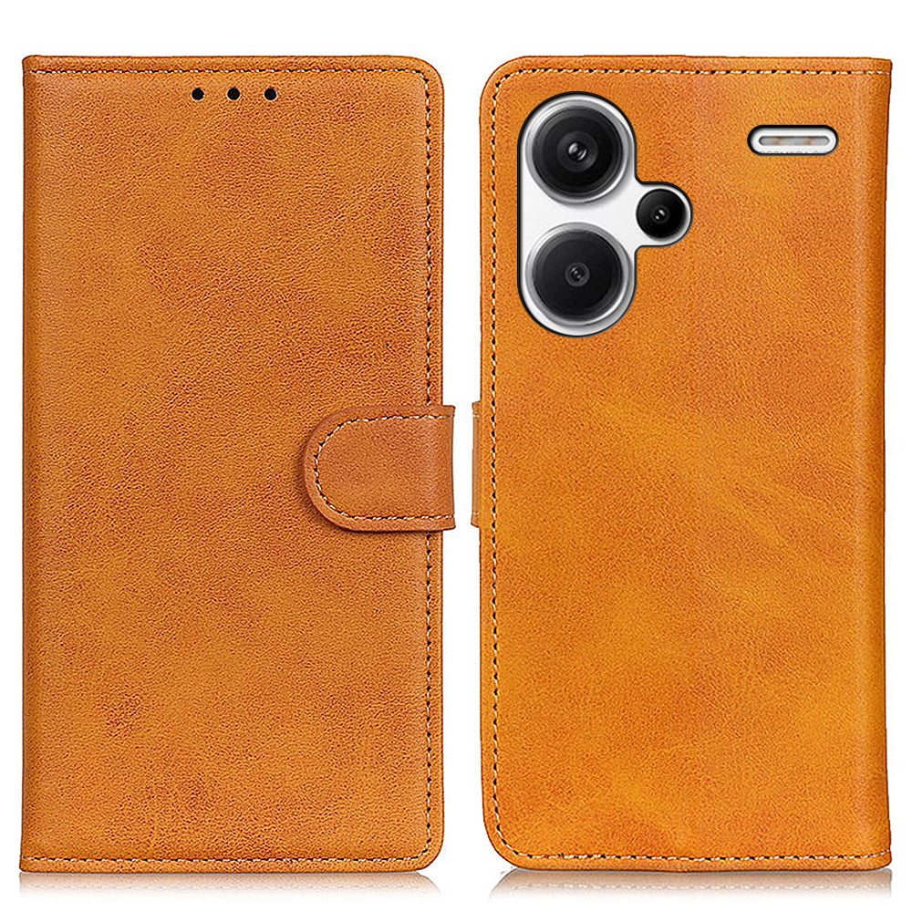 For Xiaomi Redmi Note 13 Pro+ 5G Cell Phone Cases Cowhide Texture Folio Flip PU Leather Cover - Brown