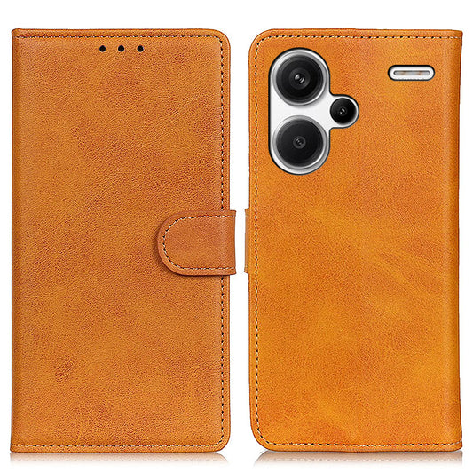 For Xiaomi Redmi Note 13 Pro+ 5G Cell Phone Cases Cowhide Texture Folio Flip PU Leather Cover - Brown