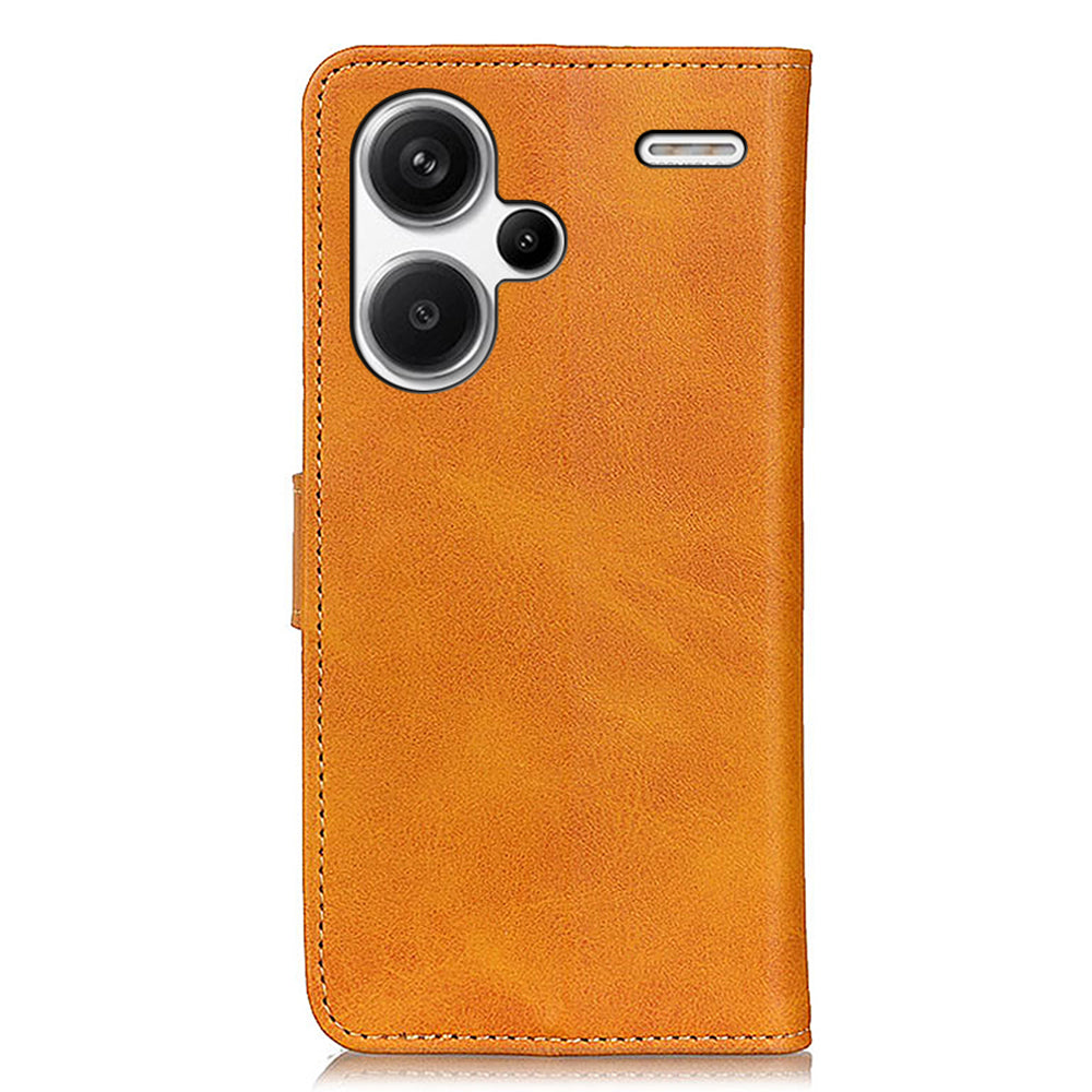 For Xiaomi Redmi Note 13 Pro+ 5G Cell Phone Cases Cowhide Texture Folio Flip PU Leather Cover - Brown