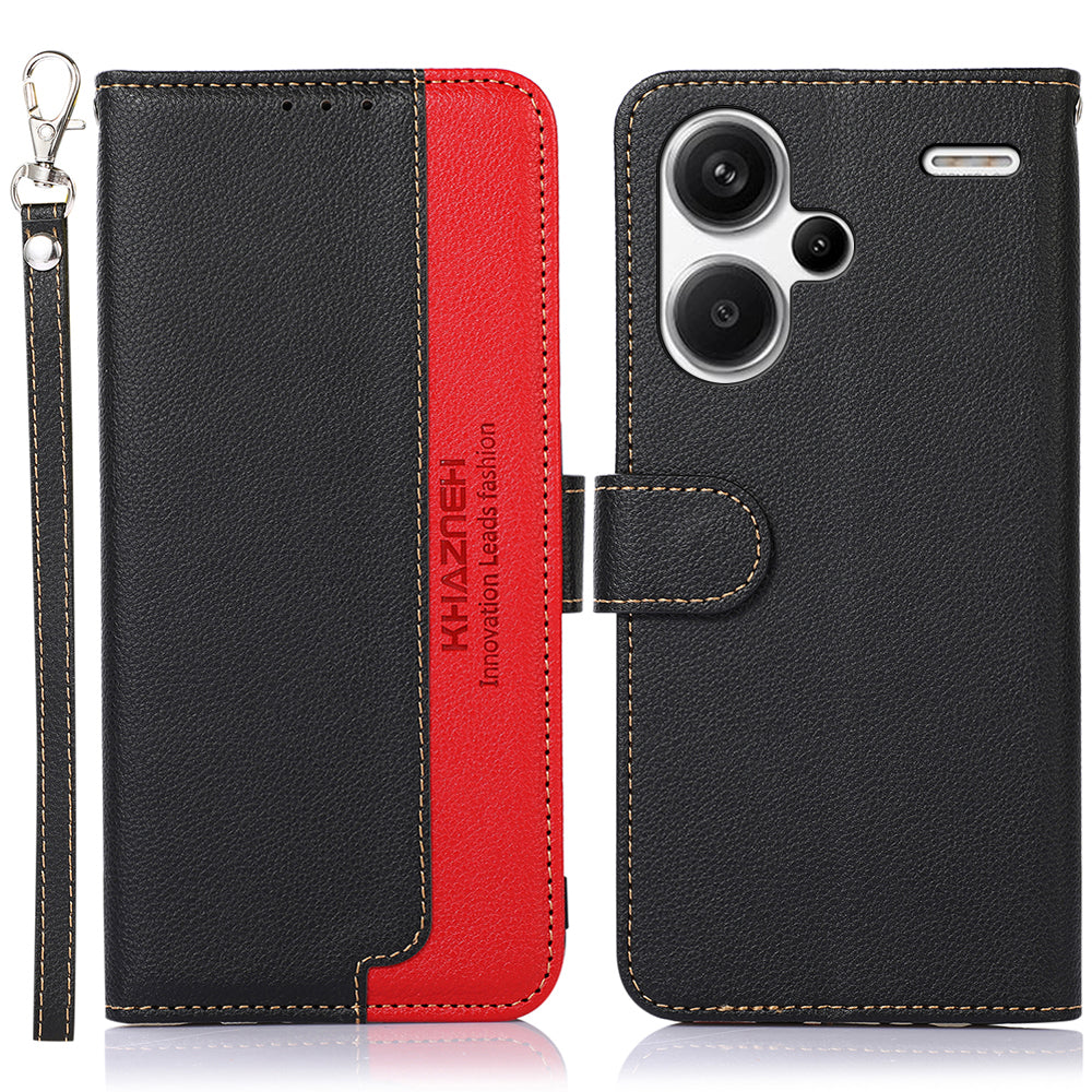KHAZNEH For Xiaomi Redmi Note 13 Pro+ 5G RFID Blocking Cell Phone Cases Leather Cover - Black