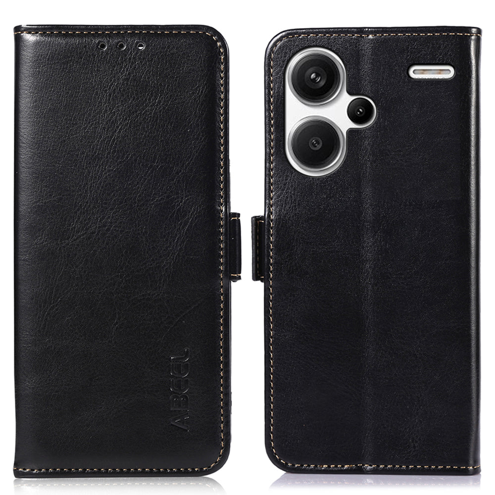 ABEEL For Xiaomi Redmi Note 13 Pro+ 5G Cell Phone Case PU Leather Wallet Cover - Black