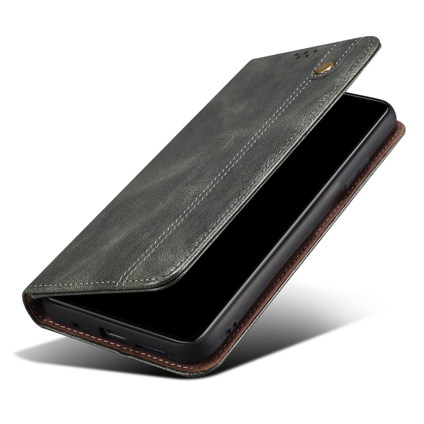 For vivo X100 5G Cell Phone Case Stand Wallet Crazy Horse Texture Waxy Leather Cover - Green