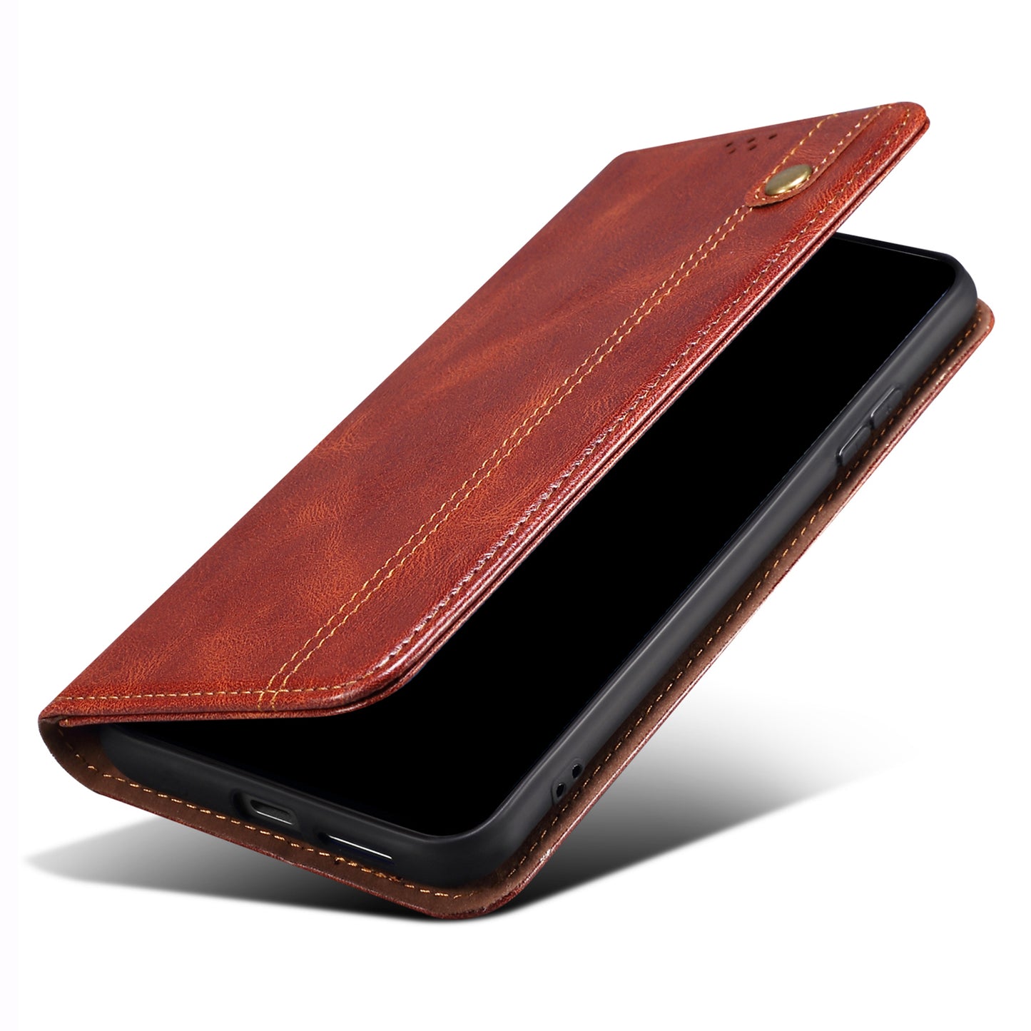 For vivo X100 Pro 5G Cell Phone Case Magnetic Closing Leather Stand Wallet Cover - Brown
