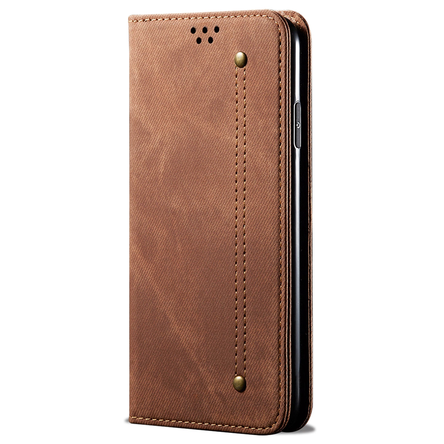 For vivo X100 5G Cell Phone Case Jeans Cloth Texture Wallet Stand Leather Cover - Coffee