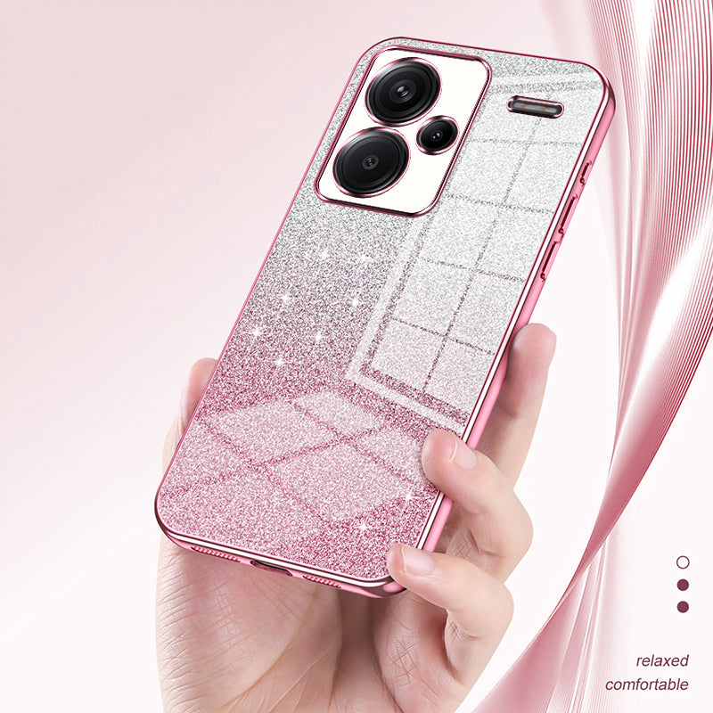 For Xiaomi Redmi Note 13 Pro+ 5G TPU Cover Precise Cutout Glitter Design Cell Phone Case - Pink