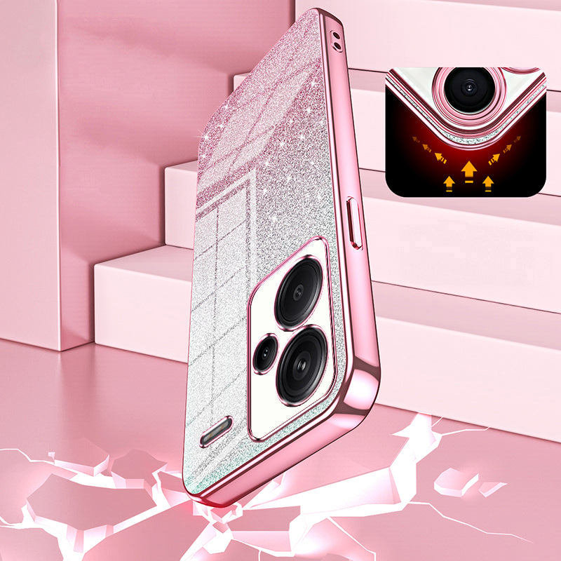 For Xiaomi Redmi Note 13 Pro+ 5G TPU Cover Precise Cutout Glitter Design Cell Phone Case - Pink