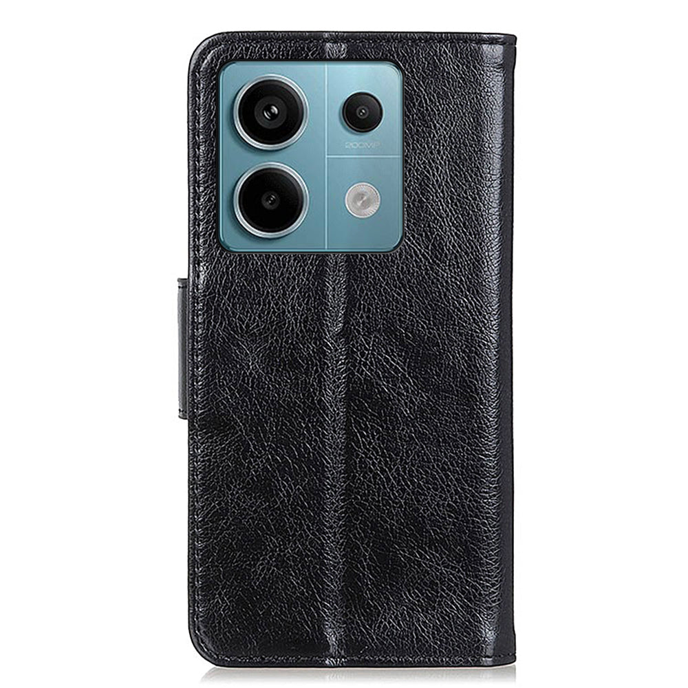 For Xiaomi Redmi Note 13 Pro 5G / Poco X6 5G Cell Phone Case Nappa Texture Split Leather Cover - Black