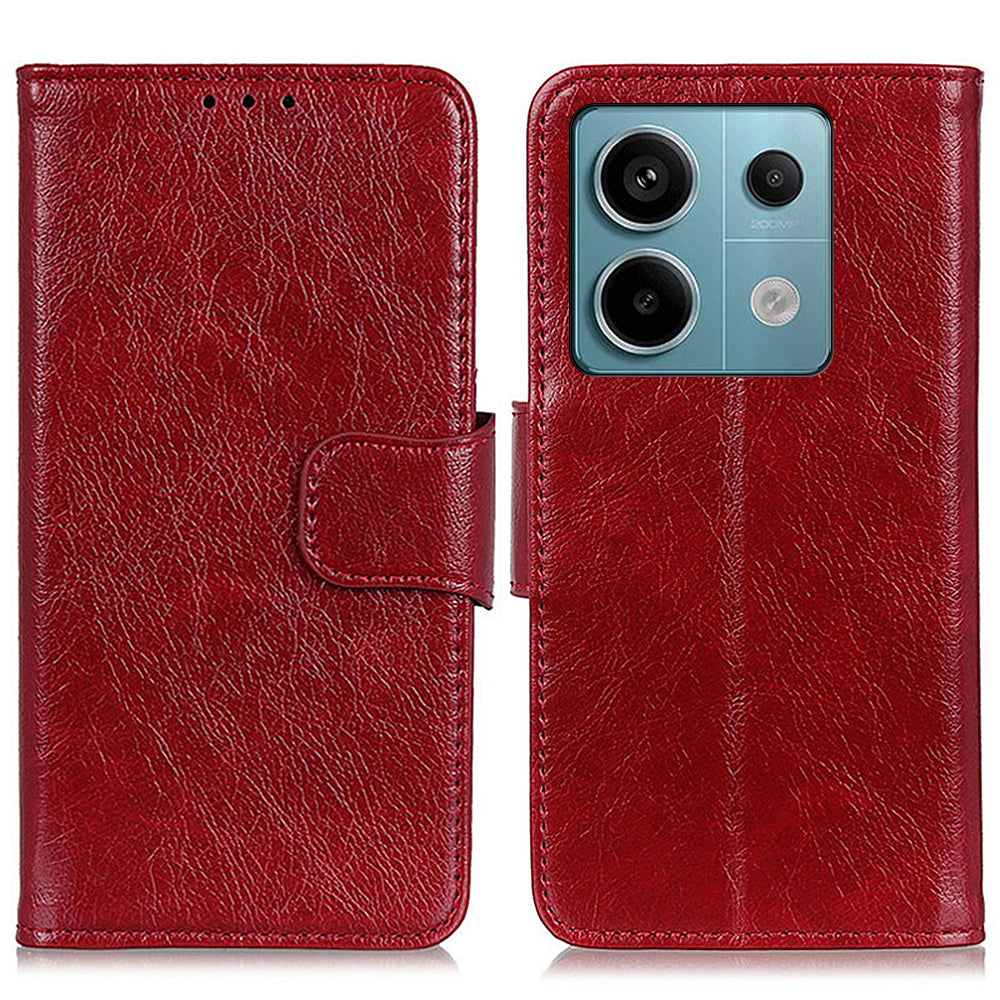 For Xiaomi Redmi Note 13 Pro 5G / Poco X6 5G Cell Phone Case Nappa Texture Split Leather Cover - Red
