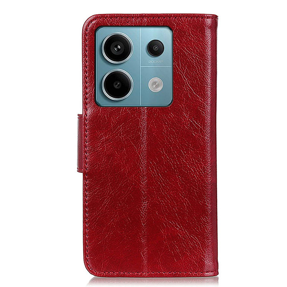 For Xiaomi Redmi Note 13 Pro 5G / Poco X6 5G Cell Phone Case Nappa Texture Split Leather Cover - Red