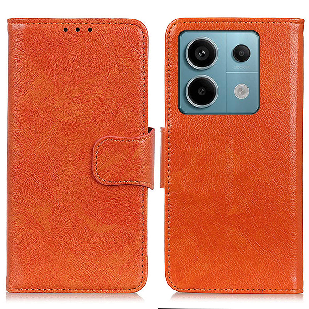 For Xiaomi Redmi Note 13 Pro 5G / Poco X6 5G Cell Phone Case Nappa Texture Split Leather Cover - Orange