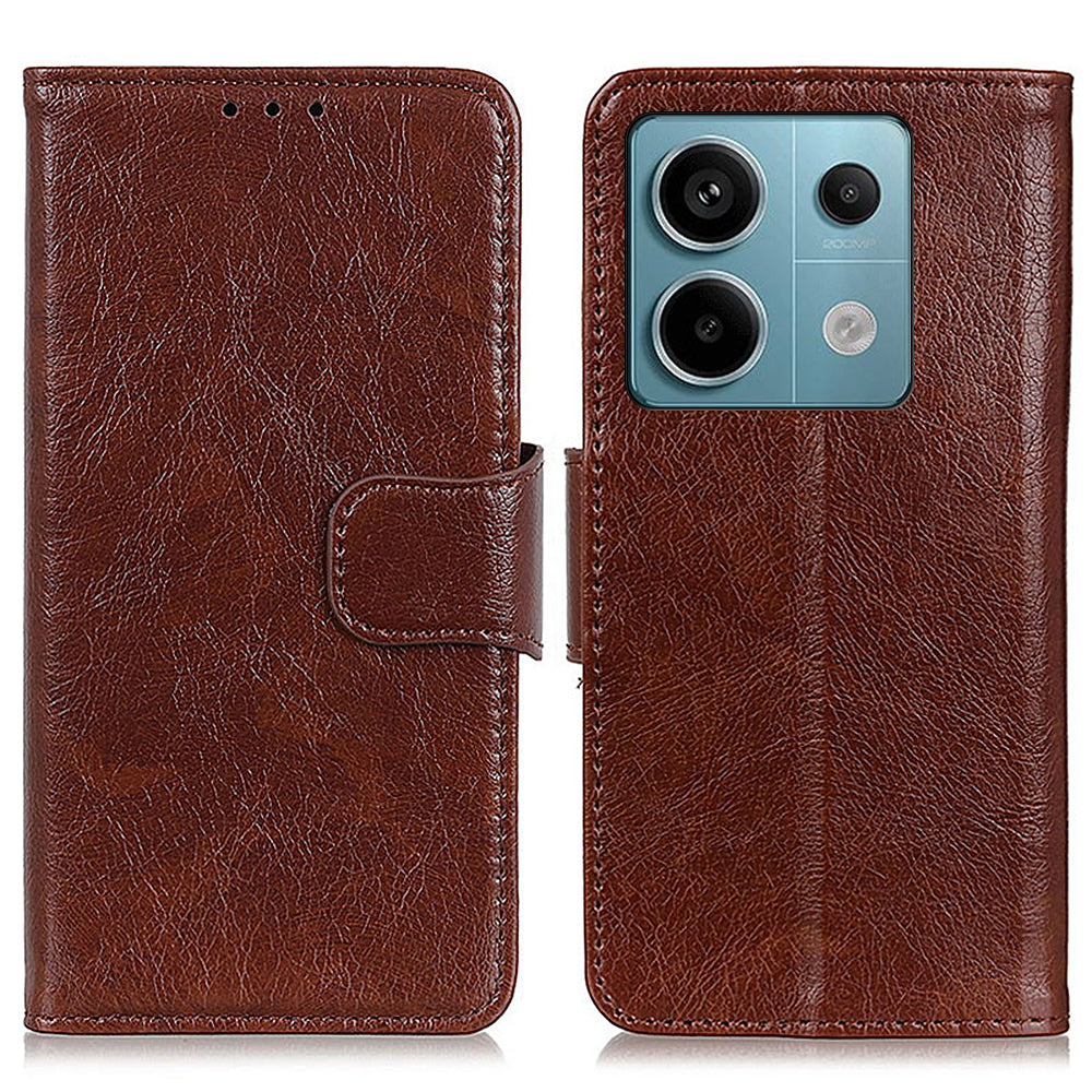 For Xiaomi Redmi Note 13 Pro 5G / Poco X6 5G Cell Phone Case Nappa Texture Split Leather Cover - Brown