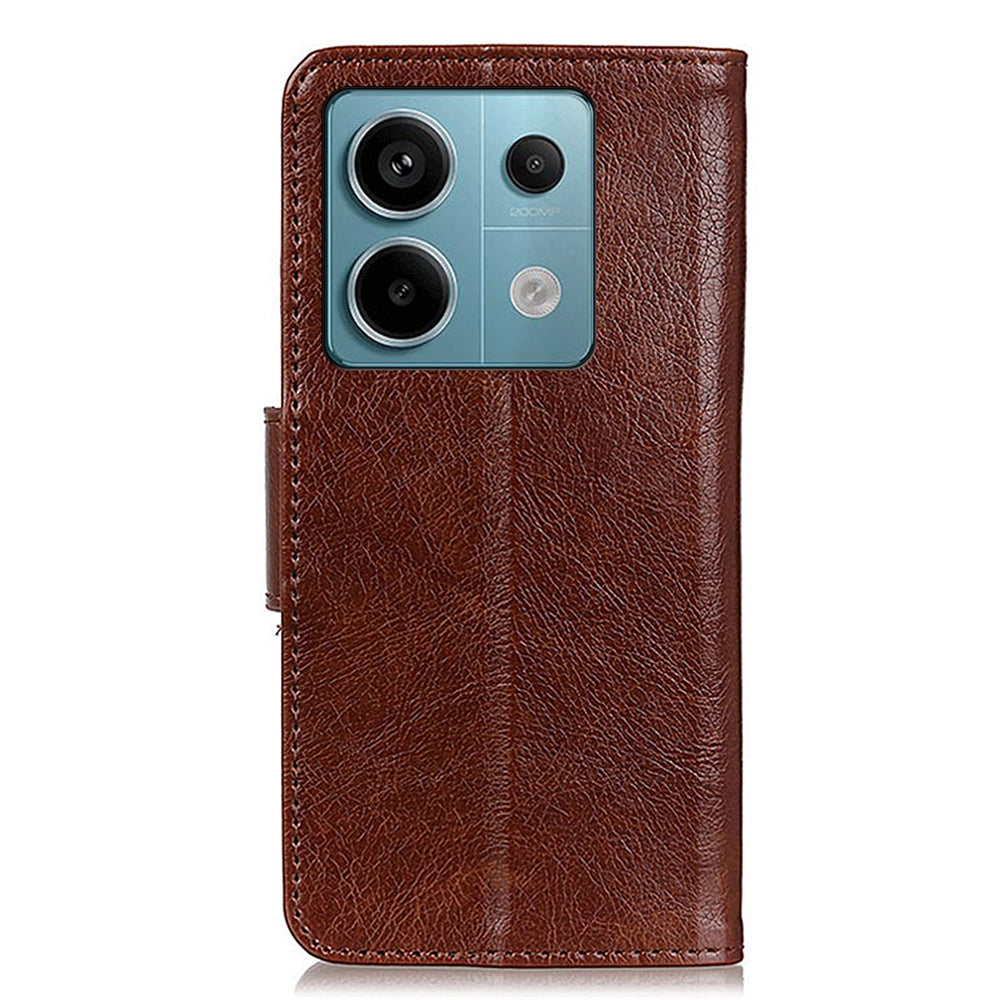 For Xiaomi Redmi Note 13 Pro 5G / Poco X6 5G Cell Phone Case Nappa Texture Split Leather Cover - Brown