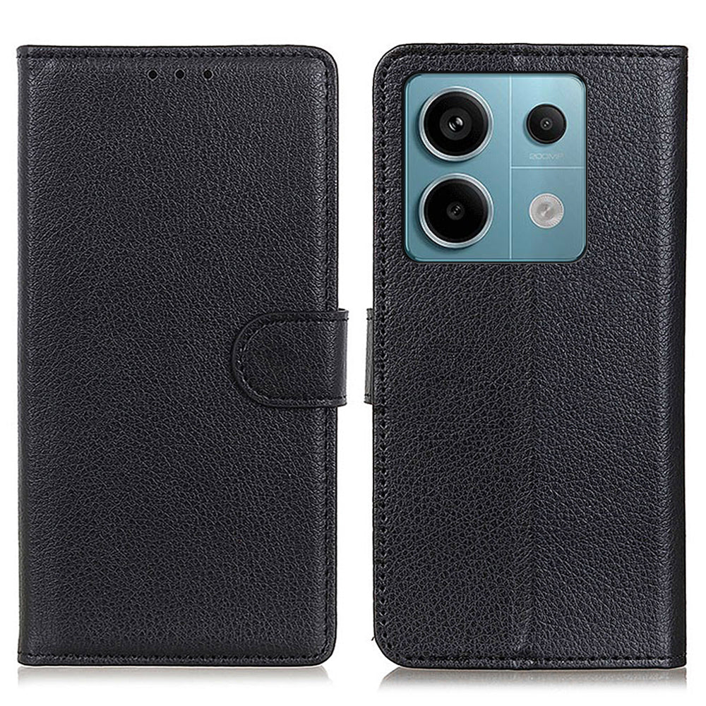 For Xiaomi Redmi Note 13 Pro 5G / Poco X6 5G Cell Phone Case Litchi Texture Flip Stand Leather Cover - Black
