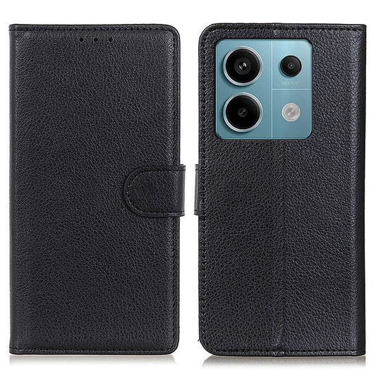 For Xiaomi Redmi Note 13 Pro 5G / Poco X6 5G Cell Phone Case Litchi Texture Flip Stand Leather Cover - Black