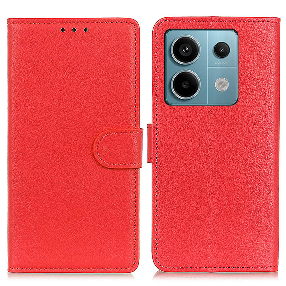 For Xiaomi Redmi Note 13 Pro 5G / Poco X6 5G Cell Phone Case Litchi Texture Flip Stand Leather Cover - Red