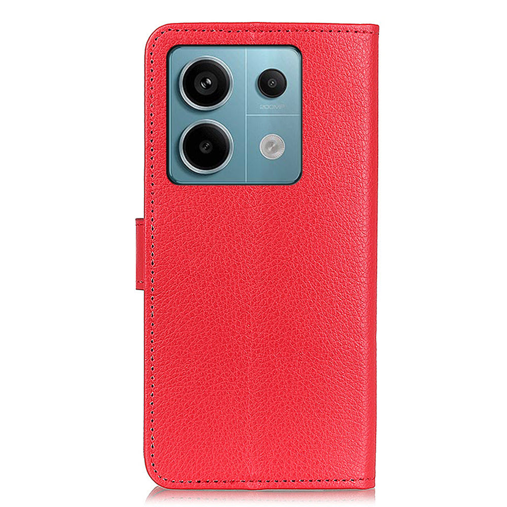 For Xiaomi Redmi Note 13 Pro 5G / Poco X6 5G Cell Phone Case Litchi Texture Flip Stand Leather Cover - Red