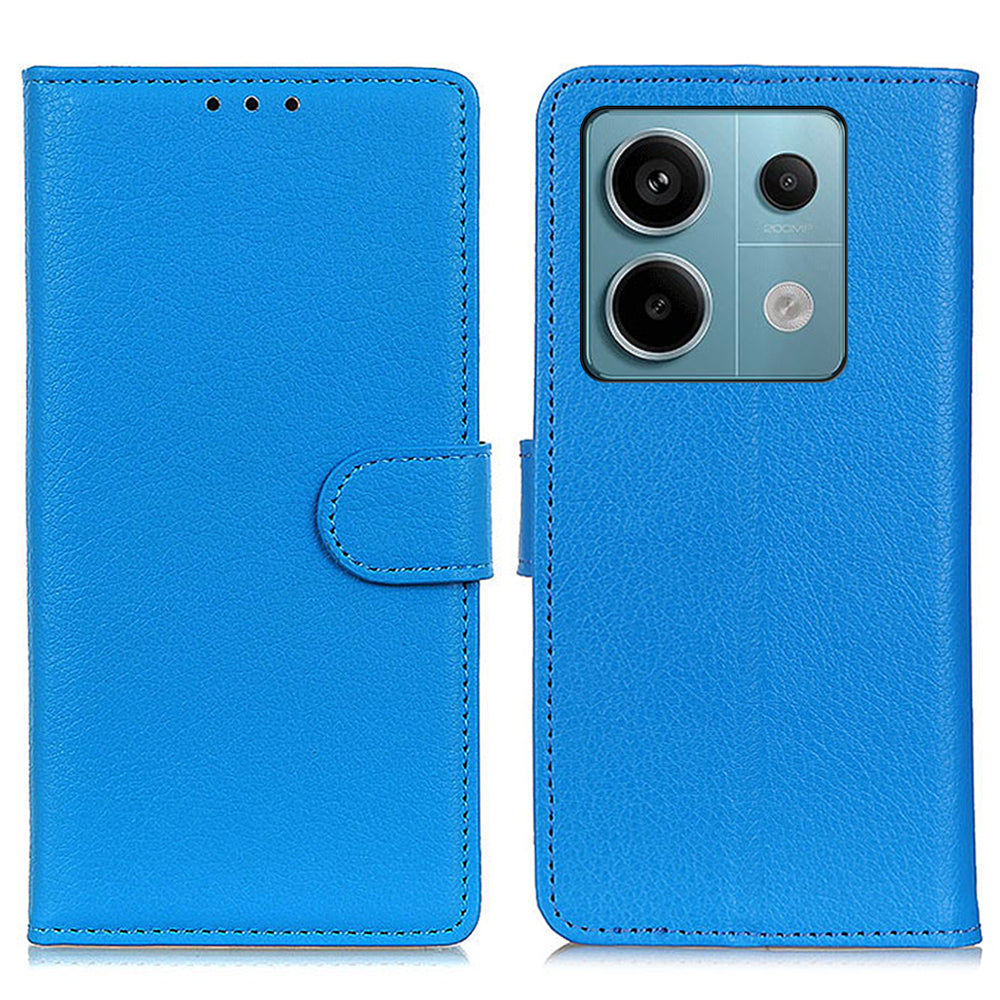 For Xiaomi Redmi Note 13 Pro 5G / Poco X6 5G Cell Phone Case Litchi Texture Flip Stand Leather Cover - Blue