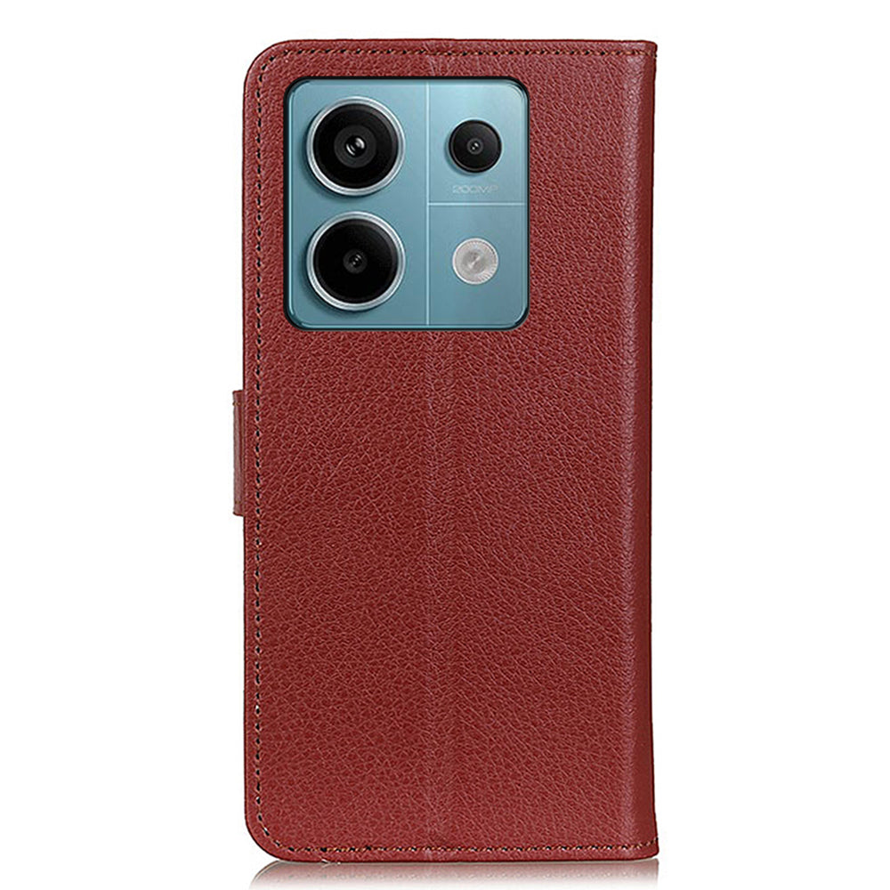 For Xiaomi Redmi Note 13 Pro 5G / Poco X6 5G Cell Phone Case Litchi Texture Flip Stand Leather Cover - Brown