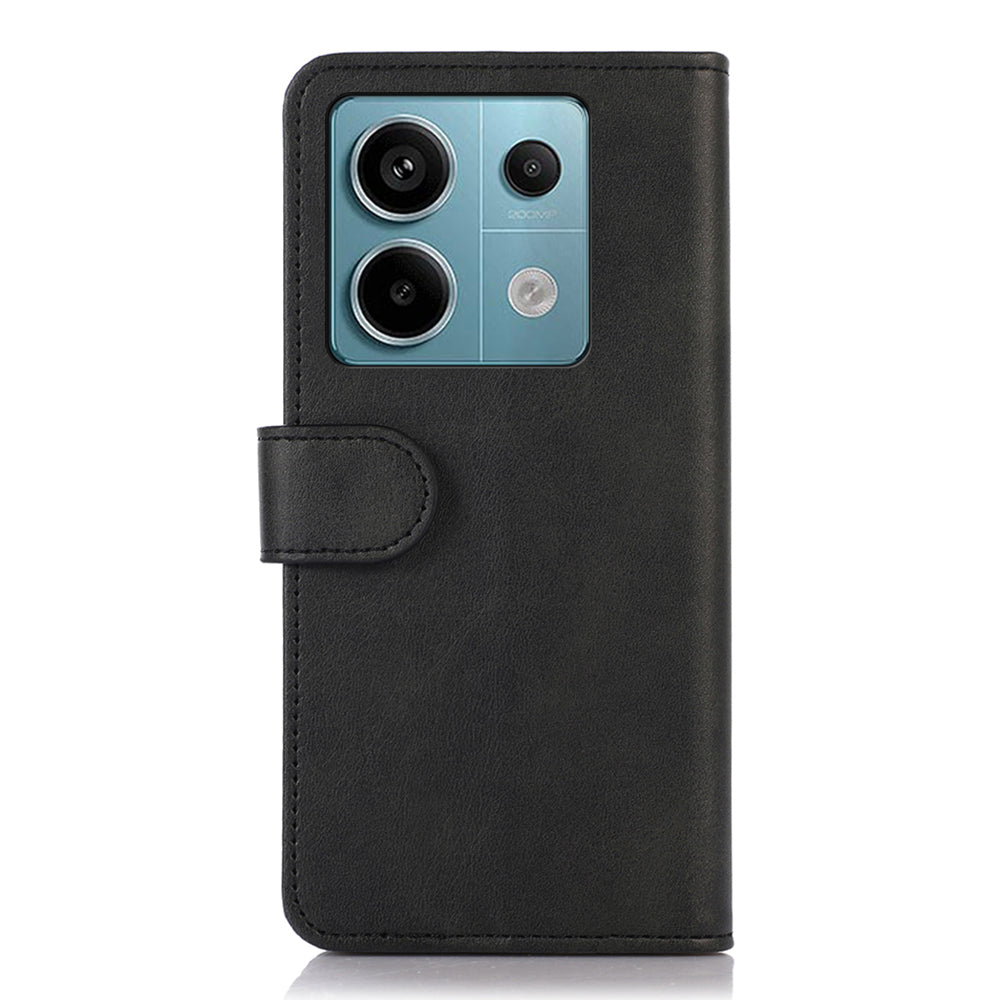 For Xiaomi Redmi Note 13 Pro 5G / Poco X6 5G Case Cowhide Texture Foldable Stand Leather Cover - Black