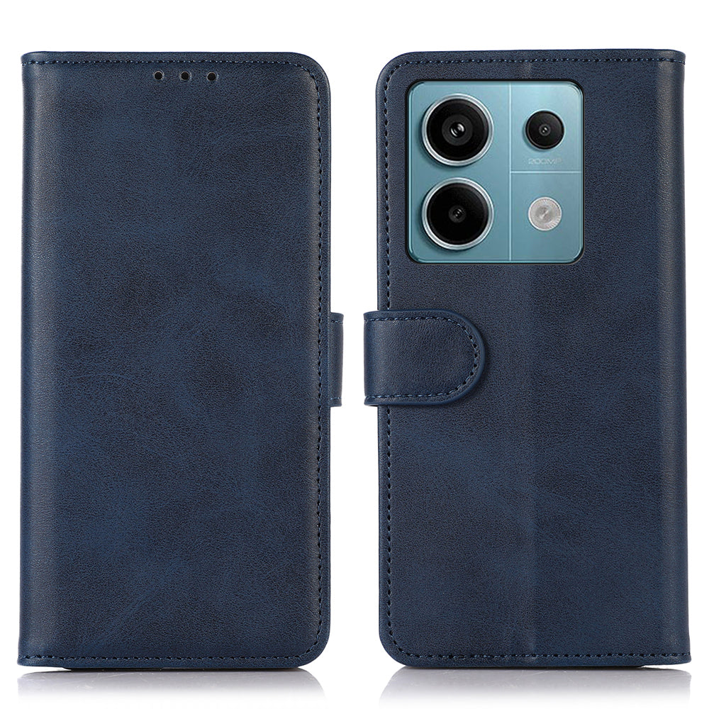 For Xiaomi Redmi Note 13 Pro 5G / Poco X6 5G Case Cowhide Texture Foldable Stand Leather Cover - Blue